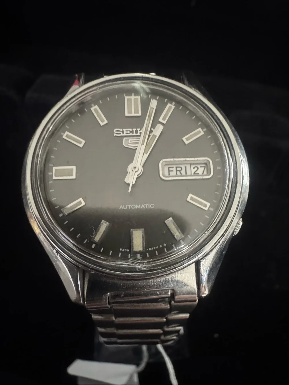 Seiko Black Dial Silver-Tone Automatic Wristwatch